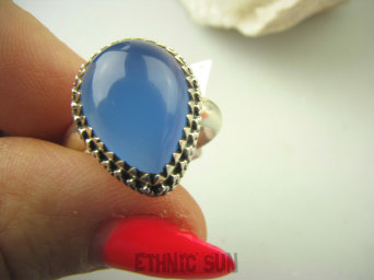 bpe8846 Po prostu ŚLICZNY CUKIERECZEK  z mocnym doskonałym kamieniem  Niebiańska Piękność Delikatny Pierścień niebieski CHALCEDON czakra gardła (TARCZYCA) r.15 Srebro 925 #