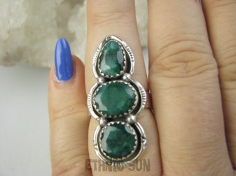 bpee4489 Długi 3.7 cm WSPANIAŁY KUNSZTOWNY Pierścień Pierścionek SZMARAGD INDYJSKI Szmaragdy r.15 SREBRO 925 #