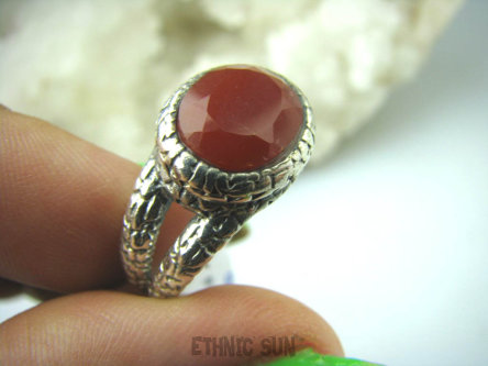 bpee3437 Cudowny Klejnot Pierścień Szlifowany Czerwony Onyks - regeneruje SERCE, EGZEMY, PAMIĘĆ r.18/ r.19 Srebro 925 #