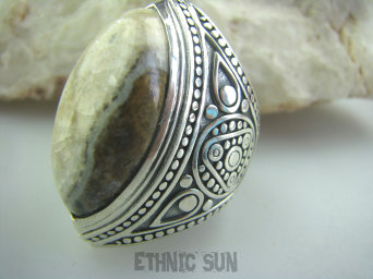 bpe4893 Cudo JASPIS Wielki OKAZ 21 gramów !!! WIELKI Pierścień kojący Jaspis - uspokaja duszę r.22 szeroka obrączka Srebro 925 #