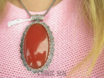 bwe3902 CZARODZIEJSKI  Okaz Niesamowity 7.8 cm GIGANT 37 g !!! Duży Wisior Zawieszka CZERWONY ONYKS - regeneruje SERCE, EGZEMY, PAMIĘĆ Srebro 925 #