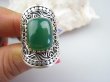 bpe4610 BIŻUTERIA  EGZOTYCZNA  !!! Przepiękny OKAZ Długi Pierścień ZIELONY ONYKS - regeneruje SERCE, EGZEMY, PAMIĘĆ r.17 szeroka obrączka Srebro 925 # - 2