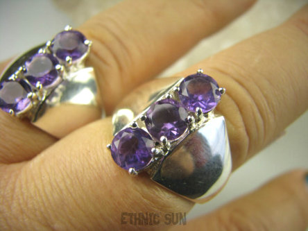 bpee3545 LŚNIĄCA HRABINA !!! Błyszczący Elegancki Pierścień Ametyst - kamień mądrości r.23/ r.24 szeroka obrączka SREBRO 925 #