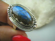 bpe6116 Czarodziejsko Piękny Orientalny Pierścień Niebieski, Granatowy Labradoryt Spektrolit - kamień Zorzy Polarnej r.16 Srebro 925 # - 8