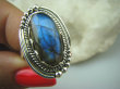 bpe6116 Czarodziejsko Piękny Orientalny Pierścień Niebieski, Granatowy Labradoryt Spektrolit - kamień Zorzy Polarnej r.16 Srebro 925 # - 9