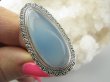 bpe9470 Piękny Pierścień Pierścionek Błękitno - Niebieski CHALCEDON (TARCZYCA) w pięknej egzotycznej oprawie, czakra gardła r.22 Srebro 925 # - 10