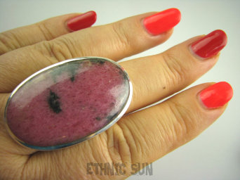 bpe3537 UNIKAT RZADKOŚC Duży OKAZ 24 gramy !!! Klasyczny Długi GIGANT 4,3 cm !!! Pierścień RODONIT - Niepokój, stres, bóle głowy, skurcze r.21 Srebro 925 #