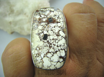 bpe5073 Niespotykany PIERŚCIEŃ Z JASPISEM - Cudna KOMPOZYCJA BRĄZU I BIELI !!! JASPIS BREKCJA r.17 Srebro 925 #