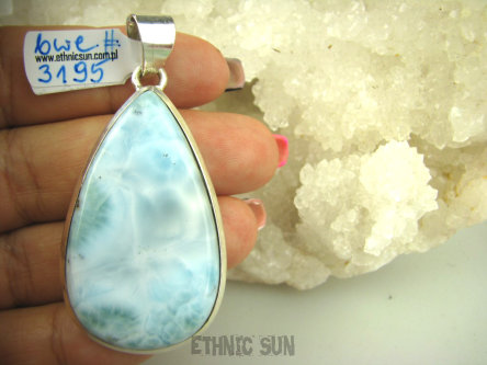 bwe3195 Klasyczny Duży 23G Wisior Zjawiskowy naturalny rzadki kamień LARIMAR - kamień ANIELSKI - stawy, serce, lęki, otwiera czakrę gardła SREBRO 925 #