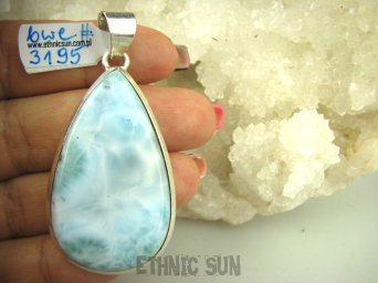 bwe3195 Klasyczny Duży 23G Wisior Zjawiskowy naturalny rzadki kamień LARIMAR - kamień ANIELSKI - stawy, serce, lęki, otwiera czakrę gardła SREBRO 925 #