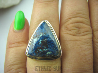 bpe6042 Piękna GALAKTYKA cud natury Klasyczny Pierścień naturalny Niebieski AZURYT r.15 Srebro 925 #