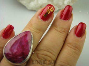 bpee3483 Duża RUBINOWA KROPLA  masywny 14 g !!! Pierścień Rubin Indyjski Rubiny r.13/r.14 Srebro 925 #