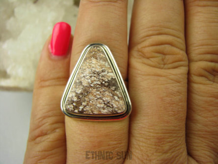 bpe6452 Niespotykany Delikatny PIERŚCIEŃ JASPIS BREKCJA - Cudna KOMPOZYCJA BRĄZU I BIELI r.15 Srebro 925 #