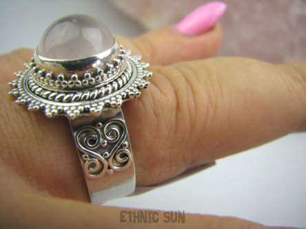 bpe5244 ZAJWISKOWO PIĘKNY Pierścień naturalny Kwarc Różowy - kamień mocnego serca r.21 Srebro 925 #