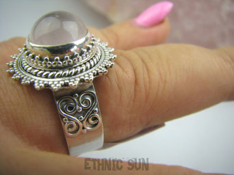 bpe5244 ZAJWISKOWO PIĘKNY Pierścień naturalny Kwarc Różowy - kamień mocnego serca r.21 Srebro 925 #