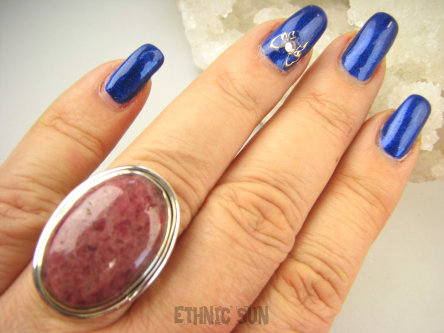 bpe8732 Klasyczny OKAZ Pierścień Pierścionek RODONIT - Niepokój, stres, bóle głowy, skurcze r.22 Srebro 925 #