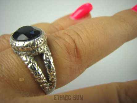 bpee3432 Cudowny Klejnot Pierścień Szlifowany Czarny Onyks - regeneruje SERCE, EGZEMY, PAMIĘĆ r.19 Srebro 925