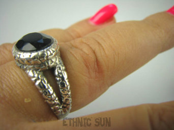 bpee3432 Cudowny Klejnot Pierścień Szlifowany Czarny Onyks - regeneruje SERCE, EGZEMY, PAMIĘĆ r.19 Srebro 925