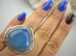 bpe7182 DUŻY Okaz Błękitne Cacko Niebieski WSPANIAŁY Pierścień CHALCEDON (TARCZYCA) r.19 egzotycznie zdobione Srebro 925 # - 2