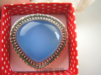 bpe7182 DUŻY Okaz Błękitne Cacko Niebieski WSPANIAŁY Pierścień CHALCEDON (TARCZYCA) r.19 egzotycznie zdobione Srebro 925 #