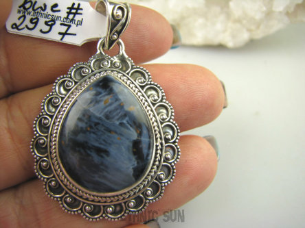 bwe2997 RZADKOŚĆ !!! Wybitnie Piękny mieniący się UNIKAT Wisior Iskrzący PIETERSYT z Namibii - Kamień Burzy w morskich falach Srebro 925 #