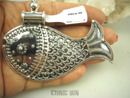 bwe3225 Marokański Orientalny UNIKAT RYBA !!!! Duży 34G Wisior RYBA Amulet życia bez lęku Cały ze Srebra marokańskie wzornictwo Maroko SREBRO 925 #