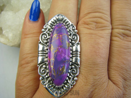 bpe9664 Długi 4.7cm Fioletowy UNIKAT w orientalnej szerokiej oprawie !!!! Pierścień Pierścionek TURKUS MIEDZIANY MIEDZIOWY r.20 Srebro 925 #