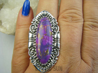 bpe9664 Długi 4.7cm Fioletowy UNIKAT w orientalnej szerokiej oprawie !!!! Pierścień Pierścionek TURKUS MIEDZIANY MIEDZIOWY r.20 Srebro 925 #