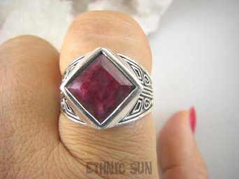 bpee4094 UNISEX DUŻY MĘSKI lub damski SYGNET Pierścień Pierścionek Rubin Indyjski Rubiny r.27 DUŻY ROZMIAR Srebro 925 #