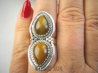 bpe8936 Orientalny Długi 3.9 cm Pierścień Pierścionek Tygrysie Oko - Wspomaga leczenie Oczy Astma Krążenie i TRAWIENIE r.16 Srebro 925 #