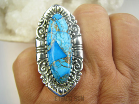 bpe9681 Długi 4.5cm Masywny 20 G !!! PIERŚCIEŃ Pierścionek Turkusowy TURKUS MIEDZIANY MIEDZIOWY r.18 Srebro 925 #