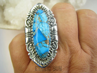 bpe9681 Długi 4.5cm Masywny 20 G !!! PIERŚCIEŃ Pierścionek Turkusowy TURKUS MIEDZIANY MIEDZIOWY r.18 Srebro 925 #