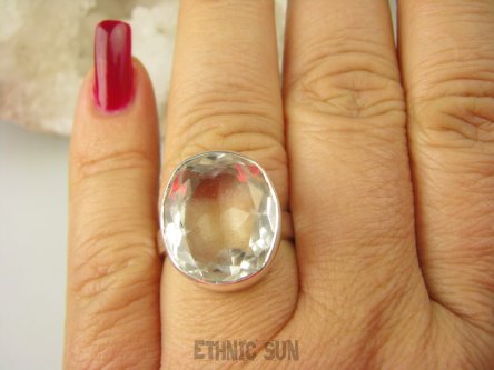 bpee3911 WSPANIAŁY KLASYCZNY OKAZ Odpromiennik zdobi leczy chroni Lśniący Pierścień Pierścionek Kryształ Górski r.18 Srebro 925 #