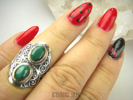 bpe9027 Biżuteria Egzotyczna !!! Pierścień Pierścionek MALACHIT - pobudza kreatywność r.14 szeroka obrączka Srebro 925 #