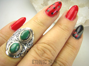 bpe9027 Biżuteria Egzotyczna !!! Pierścień Pierścionek MALACHIT - pobudza kreatywność r.14 szeroka obrączka Srebro 925 #