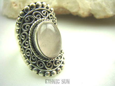 bpe4298 Egzotyczny Pierścień KWARC RÓŻOWY (kamień mocnego serca)  - czakra Serca r.17 Srebro 925 #