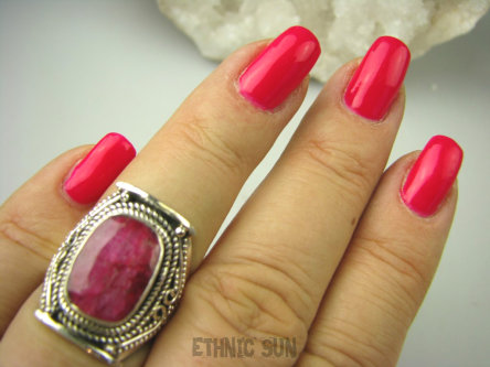 bpee3656 Biżuteria Orientalna Delikatny Wygodny Pierścień RUBIN INDYJSKI - Kamień Miłości Rubiny r.15 Srebro 925 #