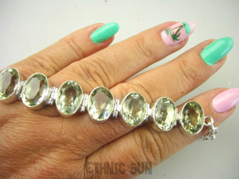 bb3651 Luksusowa DUŻA 30 g !!!  BOSSSKA Bransoletka Bransoleta RZADKI kamień ZIELONY AMETYST 8 sztuk Srebro 925 CUDOWNA  #