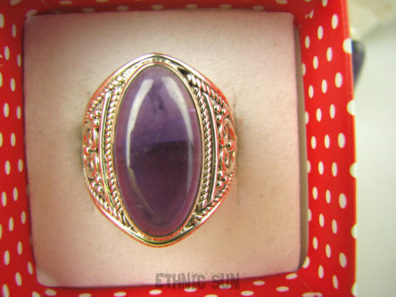bpe6697 Biżuteria Orientalna !!! Delikatny Pierścień naturalny Ametyst - kamień mądrości r.14  Srebro 925 