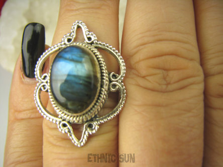 bpe8358 Finezyjny Piękny Delikatny Pierścień Pierścionek Labradoryt Spektrolit r.13 ażurowe Srebro 925 #