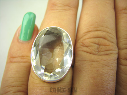 bpee3892 WSPANIAŁY KLASYCZNY OKAZ Pierścień Pierścionek Kryształ Górski Odpromiennik zdobi leczy chroni r.14 Srebro 925 #