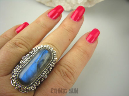 bpe6866 CUDO UNIKAT NASZ PROJEKT  !!! Duży Masywny 30 G !!! PIERŚCIEŃ Labradoryt Spektrolit r.23 Srebro 925 #