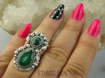 bpee4459 Ufff Piękny CUDOWNY Długi 3.4 cm !! Pierścień Pierścionek Szmaragd Indyjski w orientalnej oprawie Szmaragdy r.14 Srebro 925 #