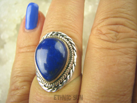 bpe6938 Egipska Piękność Delikatny Pierścień Królewski Lapis Lazuli r.16/ r.17 Srebro 925 #