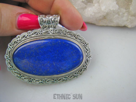 bwe3903 KRÓLEWSKI PIĘKNY KLEJNOT chabrowy kolor GIGANT 30 gramów !!! Wisior Zawieszka LAPIS LAZULI z Pirytem Srebro 925 #