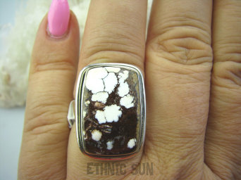 bpe5292 Niespotykany Delikatny PIERŚCIEŃ Z JASPISEM - Cudna KOMPOZYCJA BRĄZU I BIELI !!! JASPIS BREKCJA r.17 Srebro 925 #