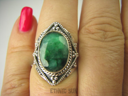 bpee3685 SZMARAGDOWY KLEJNOT !!!! Delikatny Pierścień Szmaragd Indyjski Szmaragdy r.19 Srebro 925