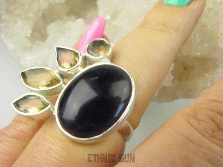 bpee3996  TAK INNY Artystyczny Przepiękny Pierścień Pierścionek Fioletowy Ametyst , Cytryn r.14/ r.15 Srebro 925 #