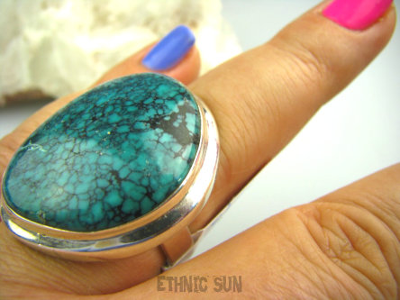 bpe2573 Klasyczny OKAZ Pierścień naturalny TURKUS - symbol zadowolenia i sukcesu Turkusy r.19 lśniące Srebro 925 #