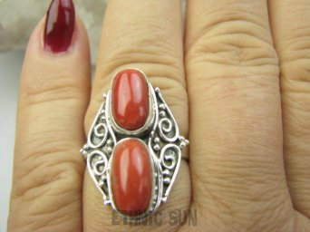 bpe9653 Rzadkość Magnetyzujący Talizman przyciąga Szczęscie i Sukces!!!! Egzotyczny Pierścień Pierścionek Wysadzany naturalnymi Koralami r.19 Koral Srebro 925 #